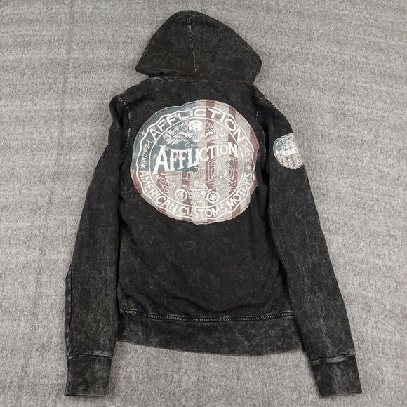 Affliction Womens Size Medium Americans Custom Motorcycles Black Hidden Hoodie - Picture 2 of 8
